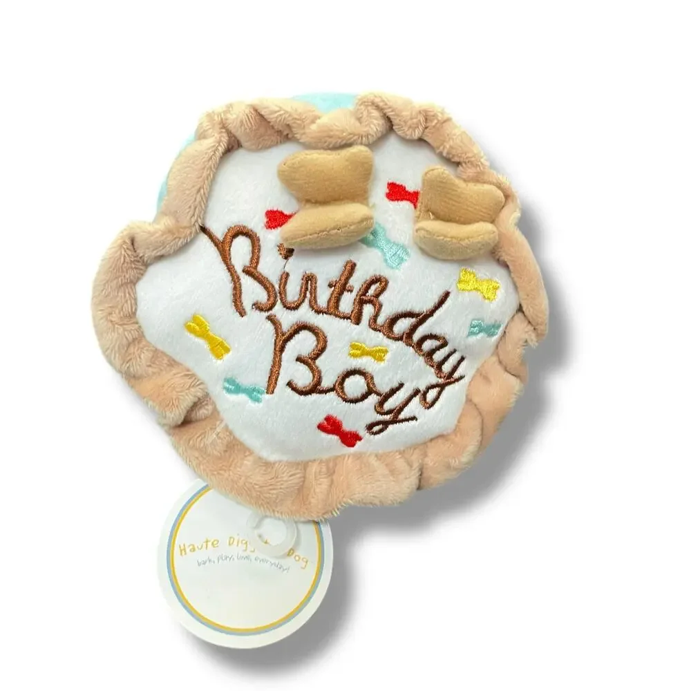 Haute Diggity Dog Birthday Boy Cake Plush Pet PupToy Squeaker Blue Brown 5